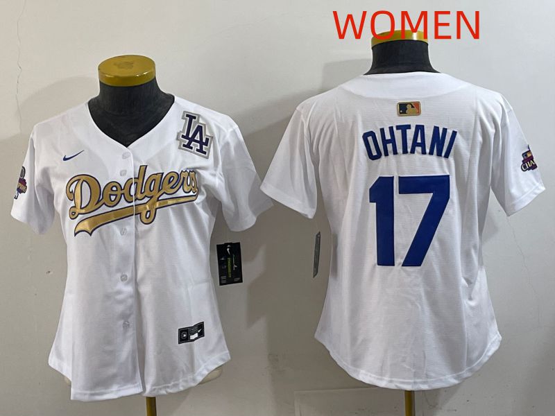 Women Los Angeles Dodgers #17 Ohtani White Champion edition Nike MLB Jersey style 0011